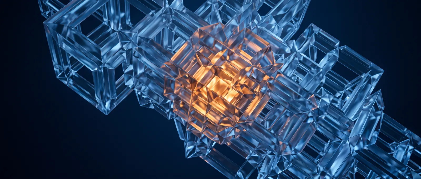 Glowing crystalline formation suggesting precise AI engineering