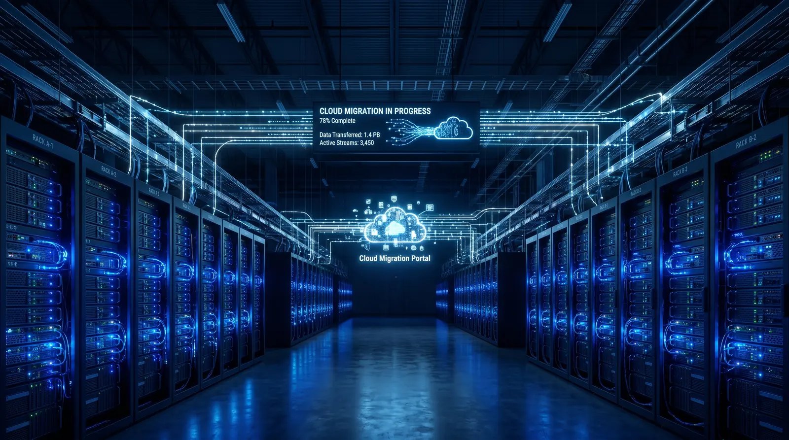Data centre server racks during cloud migration, IP Care Technologies UAE