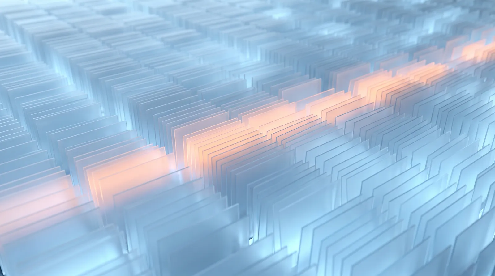 Scanning light passing over stacked translucent document shapes
