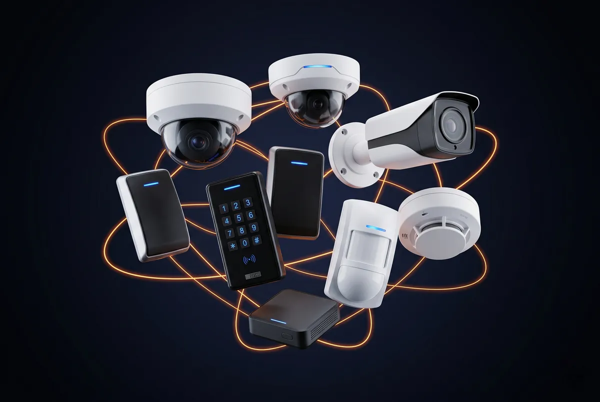 IP Care engineers installing ELV systems, CCTV cameras, access control readers and structured cabling across UAE facilities