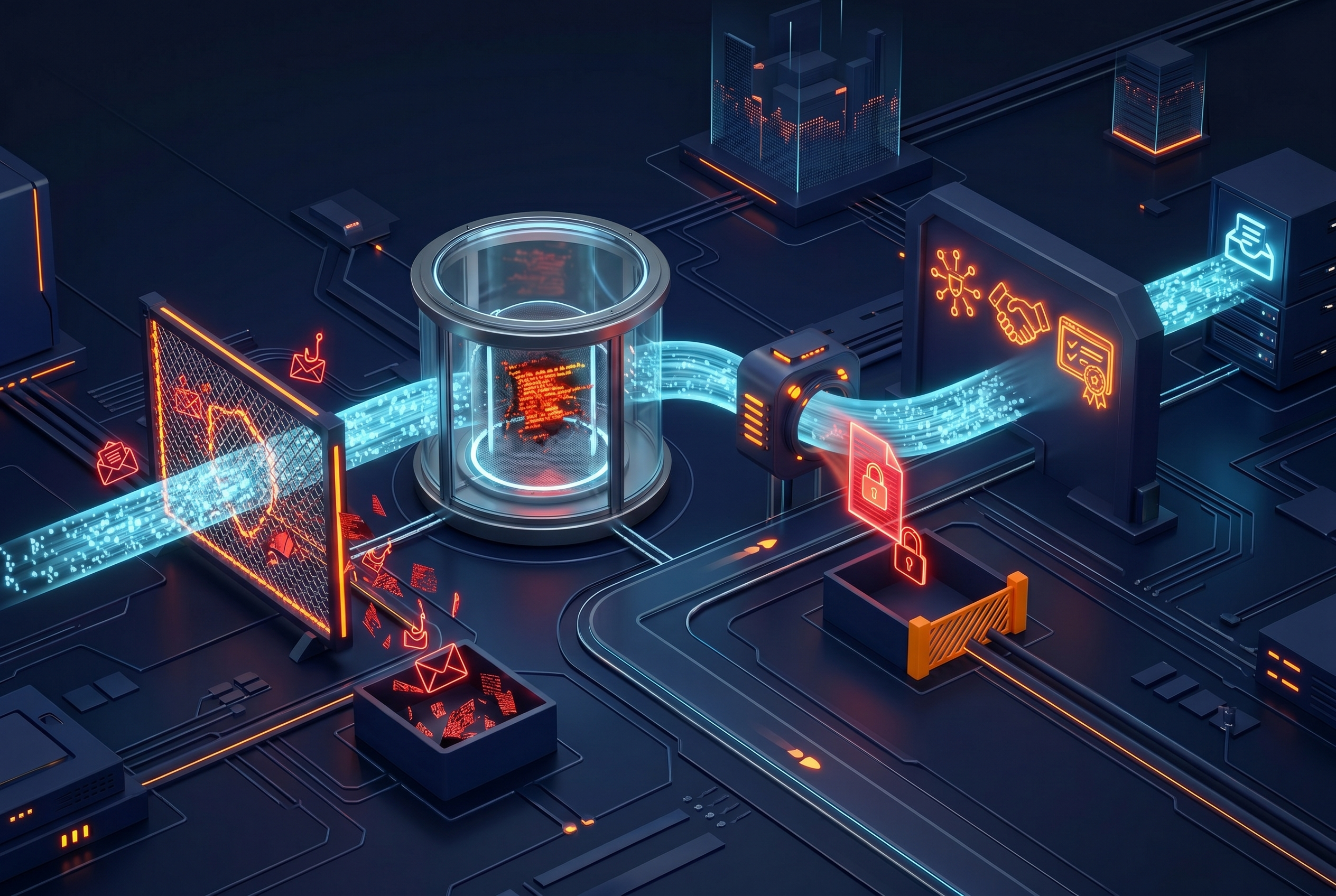 Email security scope, anti-phishing, DLP, encryption and authentication hardening
