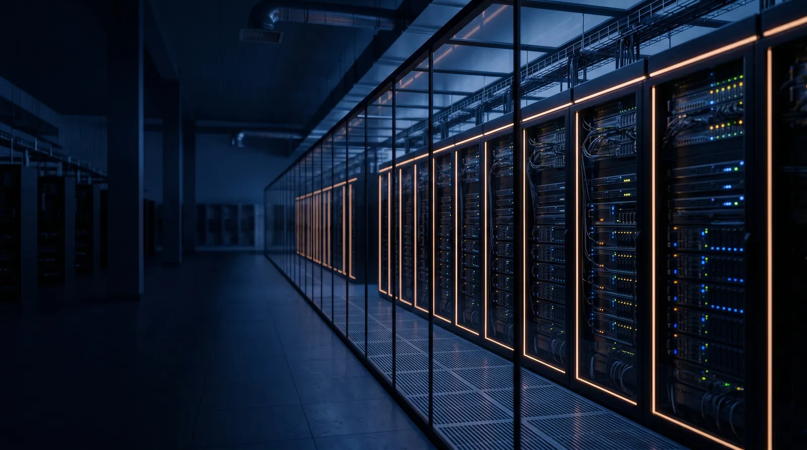 Modern enterprise data hall with server racks